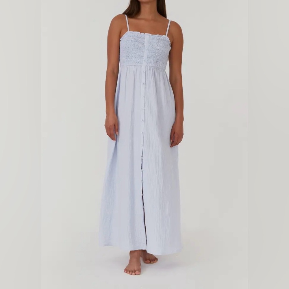 Lovestitch Cotton Button Front Smocked Maxi Dress